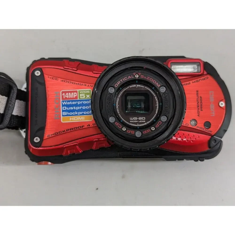 RICOH WG-20 Red 14 Megapixel Waterproof Shockproof Camera Extra Batteries -0424